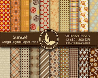 Sunset Mega Paper Pack - 20 Digital papers - 12 x12 - 300 DPI