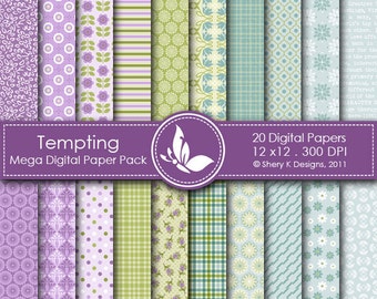 Tempting Mega Paper Pack - 20 Printable Digital papers - 12 x12 - 300 DPI