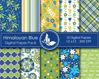 Himalayan Blue Paper Pack - 10 Digital papers - 12 x12 - 300 DPI