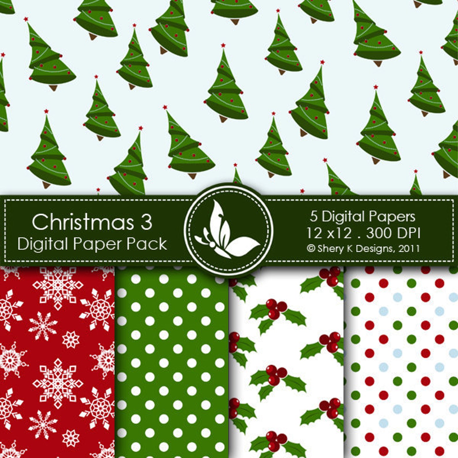 Printable Christmas Paper Pack 3 5 Printable Digital Paper 12 X12 300 ...