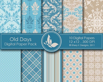 Old Days Paper Pack - 10 Digital papers - 12 x12 - 300 DPI