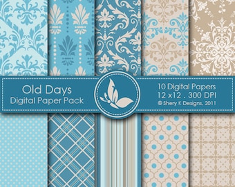 Old Days Paper Pack - 10 Digital papers - 12 x12 - 300 DPI