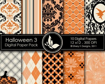 Halloween 3 Paper Pack - 10 Digital papers - 12 x12 - 300 DPI //////3