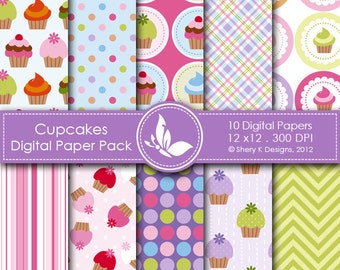 Cupcakes Paper Pack - 10 printable Digital Scrapbooking papers - 12 x12 - 300 DPI