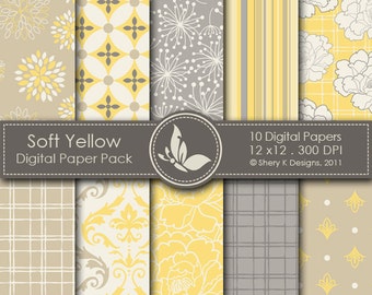 Soft Yellow Paper Pack - 10 Digital Patterns - Sublimation - Stationery - Garments & Home Décor