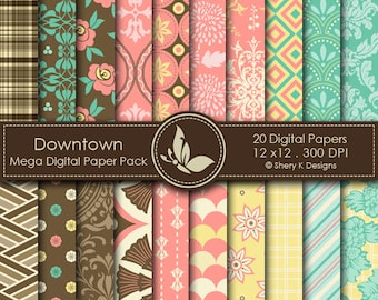 Downtown Paper Pack - 20 Printable Digital papers - 12 x12 - 300 DPI
