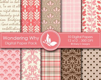 Wondering Why Paper Pack - 10 printable Digital Scrapbooking papers - 12 x12 - 300 DPI