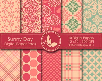 Sunny Day Paper Pack - 10 Digital papers - 12 x12 - 300 DPI