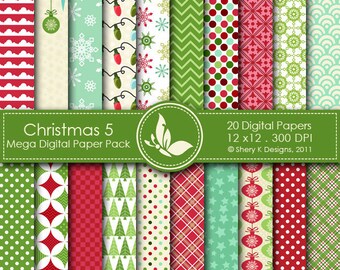 Christmas 5 Mega Paper Pack - 20 Printable Digital papers - 12 x12 - 300 DPI //////5