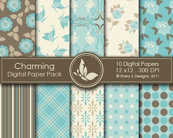 Charming Paper Pack - 10 Digital papers - 12 x12 - 300 DPI
