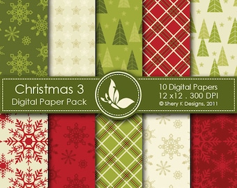 Christmas 3 Paper Pack - 10 PrintableDigital papers - 12 x12 - 300 DPI ////// 3