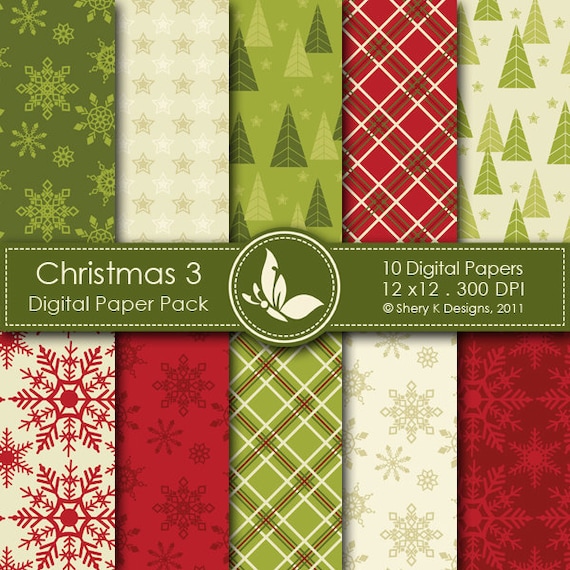 Christmas 3 Paper Pack 10 PrintableDigital papers 12 x12 | Etsy