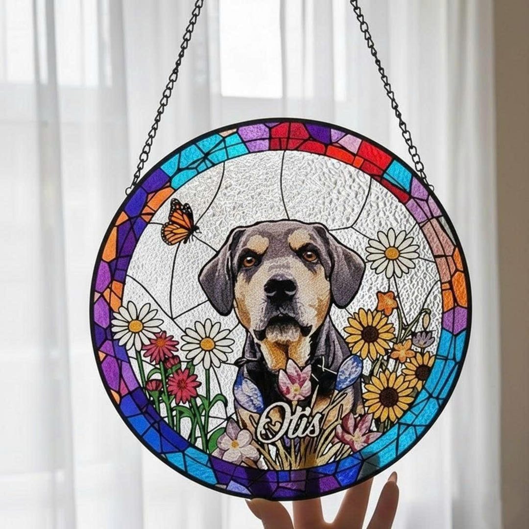 Custom Pet Portrait Stained Glass Suncatcher, Loss of Pet Sympathy Gift ...