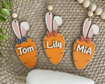 Personalized Carrot Easter Basket Tags For Kids- Easter Basket Tag, Custom Bunny Tag, Personalized Easter Tag, Wood carrot tag, Spring Gifts
