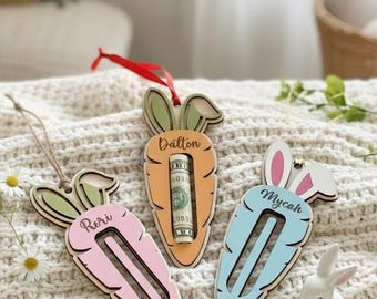 Custom Carrot Money Holder For Kids- Easter Basket Tag, Custom Bunny Tag, Personalized Easter Tag, Wood carrot tag, Spring Gifts