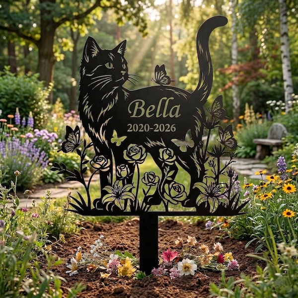 Custom Metal Cat Name Sign, Personalized Cat Grave Marker, Pet Memorial Garden Stake, Cat Loss Gift