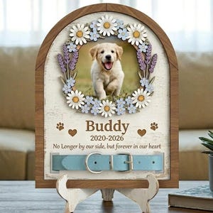 Custom Watercolor Pet Collar Sign| Pet Collar Holder Using Pet Ear| Dog Memorial Wood Frame With Collar Holder,  Loss of Dog, Cat Gift
