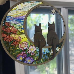 Custom Loss of Cats Sympathy Gift, Cats Memorial Suncatcher, Pet Memorial Suncatcher| Pet Remembrance Gift| Custom Name Cat Decor, Cat Loss