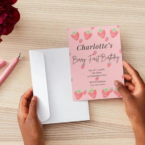 Berry First Birthday Invitation Editable Template- Completely Customizable First Birthday Invite