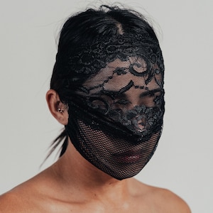 Maschera viso trasparente in pizzo e rete - Velo da festa in maschera gotica