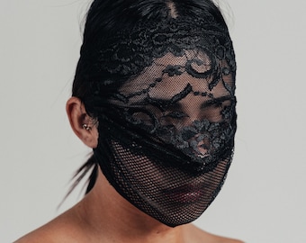 Lace & Mesh See Through Face Mask - Gothic Masquerade Festival Fashion Veil