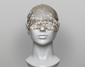 Double Layered Shining Lace & Mesh Eye Mask in Yellow - Concealing Veil, Antique Romantic Mask