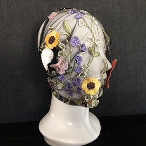 Floral Embroidery Full Face Mask - See Through, Lightweight, Washable, Comfortable Fit