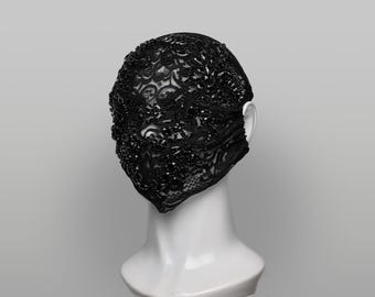 Black Crystal See Through Face Mask - Masquerade Festival Fashion Anonymity Veil