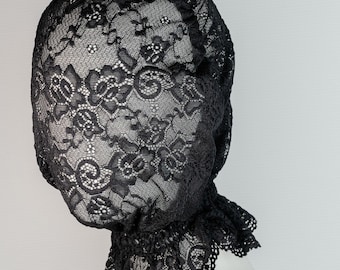 Ruffle Collar Over-the-Head Face Mask - Gothic Lace Hood Mask, Romantic Concealment Veil