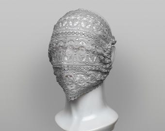 Aurelia Cotton Lace Face Mask, Sheer Floral Veil, Gothic Masquerade Festival Fashion