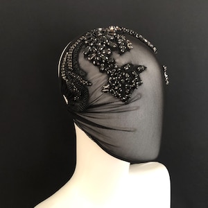 Crystal See Through Mesh Face Cover in Black