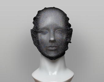 Silver Static Overhead Mesh Mask - Cyberpunk Mask, Avant Garde Fashion, Rave Mask, Anonymous Concealment Mask