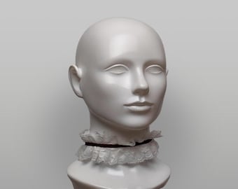 Ivory & Burgundy Velvet Ruffled Lace Choker