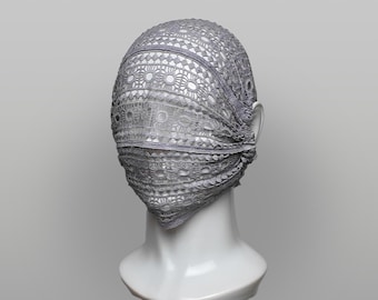 Solaris Cotton Lace Face Mask, See Through Veil, Gothic Masquerade Festival Fashion