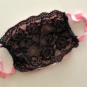 Double Layer Lace Mask Cover In Black/Pink - Lightweight, Washable, Comfortable Fit
