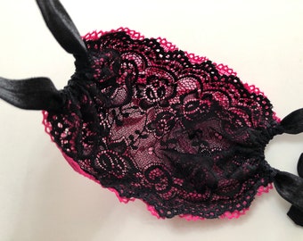 Washable Reusable Matte Lace Airy Mask Cover In Black Fuchsia