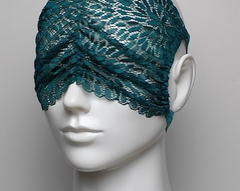 Verdant Ruched Lace Eye Mask - Emerald Blindfold Mask, Masquerade Festival Fashion