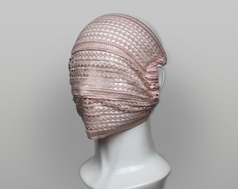 Rose Quartz Cotton Lace Face Mask, Sheer Avant Garde Masquerade Veil