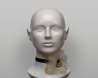 Green Organza & Velvet Floral Choker