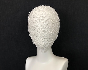 White Pearl See Through Face Mask - Avant Garde Masquerade Festival Fashion