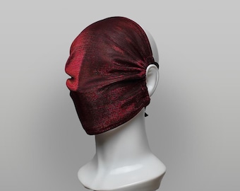 Metallic Red Mesh Full Face Mask – Futuristic Gothic Hood, Cyberpunk Mask, Avant Garde Fashion, Rave Mask, Anonymous Concealment Mask