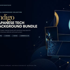 Indigo Japanese Tech Background Bundle, 18 JPGs for SaaS, Business, Presentations and Social Media