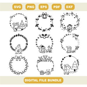 Christmas Wreaths SVG Bundle, Plotter File and Laser File, Wreath and Advent Wreath Frame, Animals, Cricut File, Christmas Gift Idea