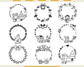 Christmas Wreaths SVG Bundle, Plotter File and Laser File, Wreath and Advent Wreath Frame, Animals, Cricut File, Christmas Gift Idea