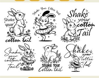 Shake Your Cotton Tail SVG, Cute Easter Bunny Shirt Design, Retro Coquette Bunny SVG, Funny Easter Bunny Vibes Girl PNG, Easter Shirt Cricut
