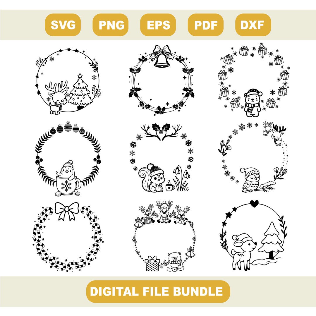 Christmas Wreaths SVG Bundle, Plotter File and Laser File, Wreath and ...