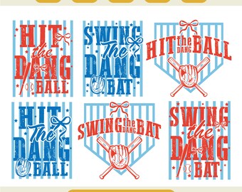 Hit The Dang Ball Svg, Swing the Dang Bat Svg, Funny Baseball Shirt Design, Retro Baseball, Youth Baseball Dad Fan, Game Day Softball Svg