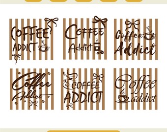 Coquette Coffee Addict Svg, Retro Striped Coffee Quote Design, Trendy Bow Coffee Lover, Neutral Brown Svg