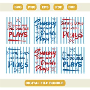 Coquette Sunny Days Double Plays Baseball Svg, Preppy Baseball Mom PNG, Girly Game Day Striped Design, Trendy Softball Season Download