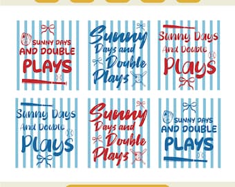 Coquette Sunny Days Double Plays Baseball Svg, Preppy Baseball Mom PNG, Girly Game Day Striped Design, Trendy Softball Season Download